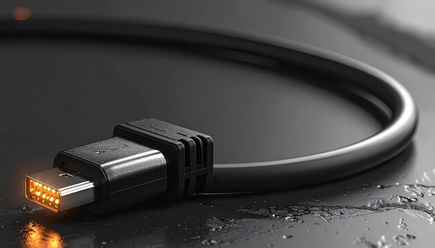 USB cable with illuminated connector closeup.