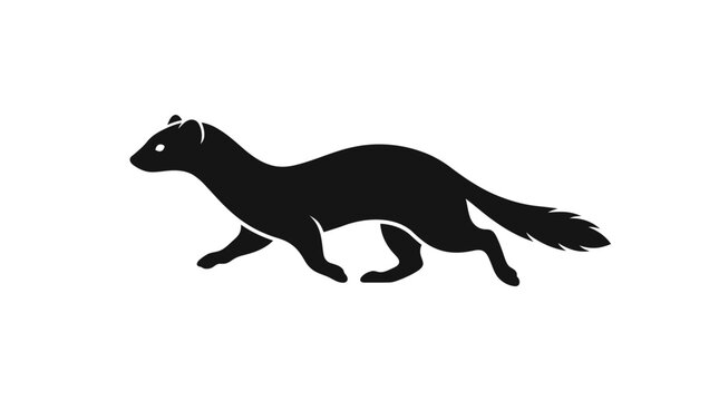 Black silhouette of a sleek weasel in motion against a white background