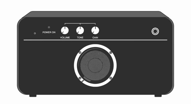 Modern compact audio amplifier with speaker and control knobs
