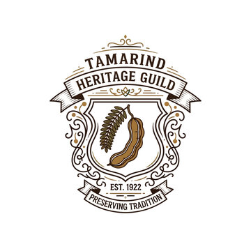 Tamarind heritage guild ornate logo with vintage branch element for luxury traditional culture royal agriculture community logo design