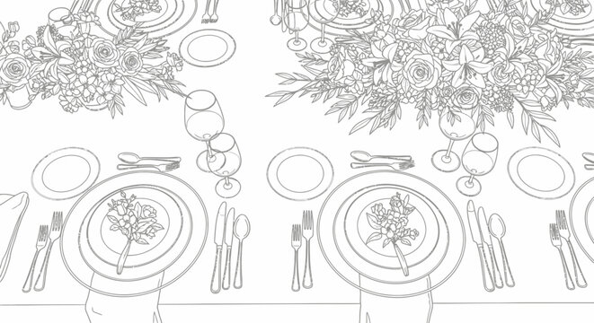 Elegant table setting with floral centerpieces and place settings