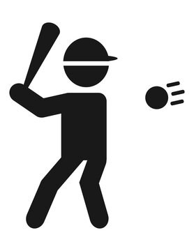 Icon of a softball or baseball player hitting the ball.