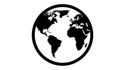 Fototapeta premium Black and white minimalist earth globe vector icon isolated on white background, perfect for global business logos, environmental awareness campaigns and web design projects