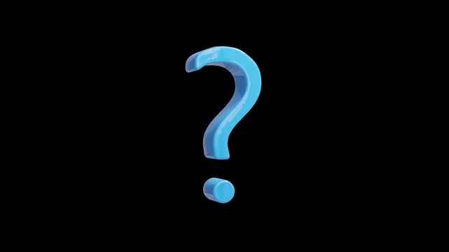 3D Animation of Question mark. who, why, where, how, what. Transparent Background. Full Hd. 4K