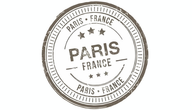 Vintage Paris France rubber postal stamp icon with grunge texture isolated on white background for travel design