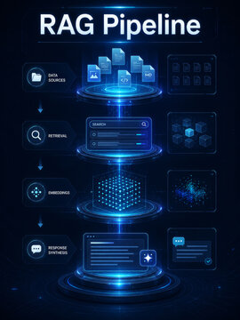 Futuristic RAG Pipeline Infographic for AI and Machine Learning Concepts