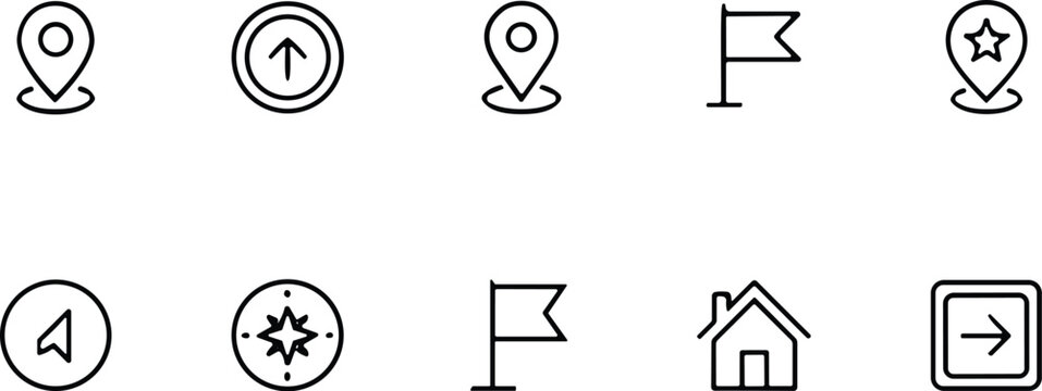 Navigation icons for digital maps and directions on websites and apps  modern design