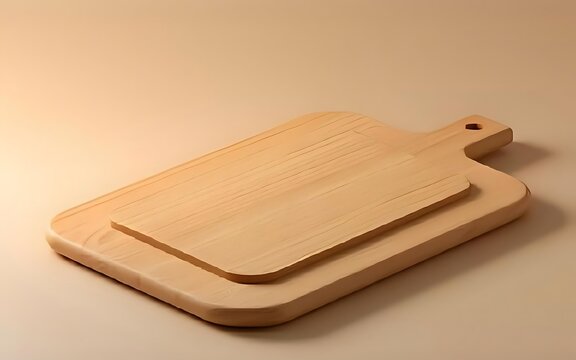 Wooden Cutting Board with Handle Isolated on Beige Background
