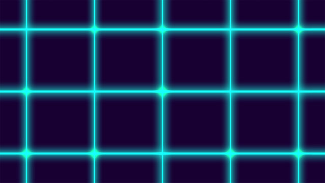 Futuristic neon blue grid background with glowing geometric lines over dark cyber tech pattern, retro sci fi synthwave and gaming concept design