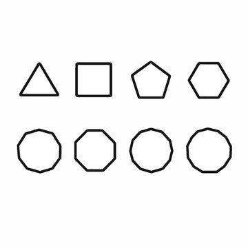 Set of geometric shapes and polygons in black and white