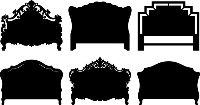 Collection of vintage and classic bed headboard silhouettes vector illustration isolated on white background for interior design