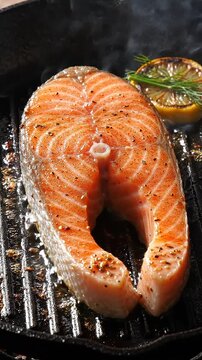 Succulent Salmon Fillet Grilled to Perfection, Showcasing Its Flavorful Texture and Rich Color, Ideal for a Health-Conscious Meal on Any Dining Table