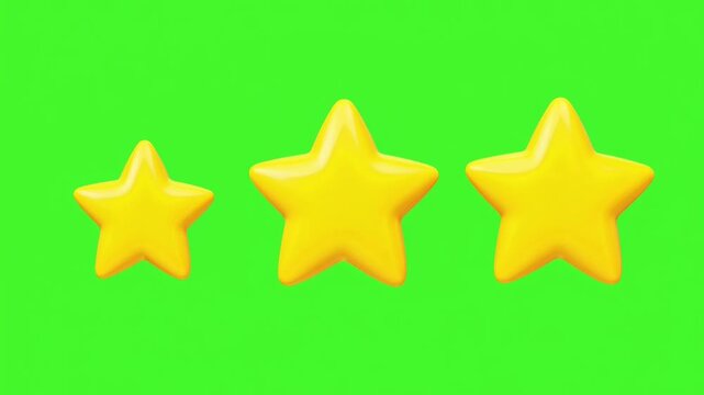Glossy yellow 3D star icon for rating and achievement isolated on a green screen