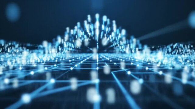 Futuristic Digital Data Visualization of Binary Code Flowing Through a Network of Connections