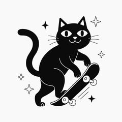 Cute black cat riding a skateboard illustration © alamin