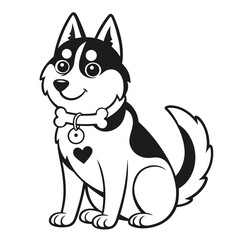 Cute cartoon husky dog sitting with a bone collar © alamin