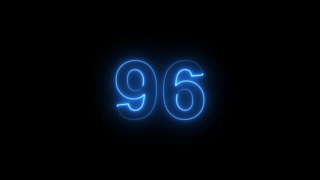 Neon blue glowing number 96 countdown timer with pulsing light effect on black background