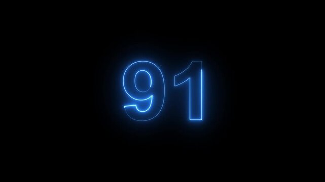 Glowing neon number 91 animation with electric blue light effect on black background
