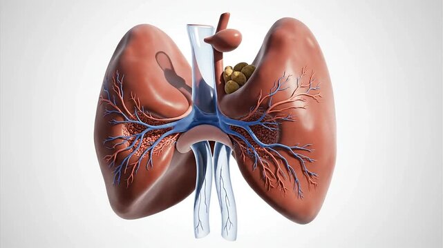 Anatomical rendering of human lungs showcasing intricate bronchial tree pathways and vascular networks a visual exploration of respiratory system structure and function for medical education and scien