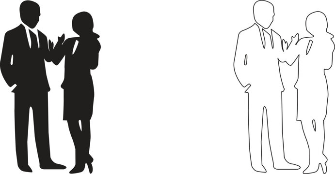 A business meeting silhouette vector illustration featuring professionals collaborating in a corporate discussion. Ideal for business presentations, teamwork concepts, office projects, leadership, com