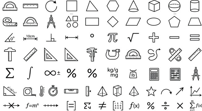 Mathematics and geometry line icon set math symbols education school science technical drawing measurement minimal vector icons