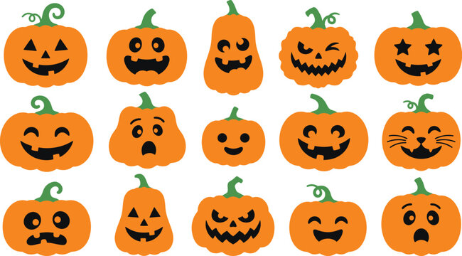 Halloween pumpkin faces collection various emotions and designs for spooky decor