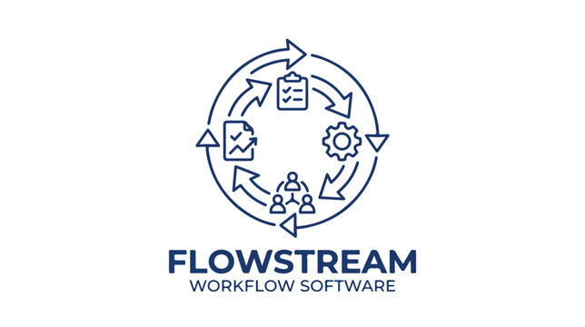 Flowstream workflow software logo design with circular process icons.