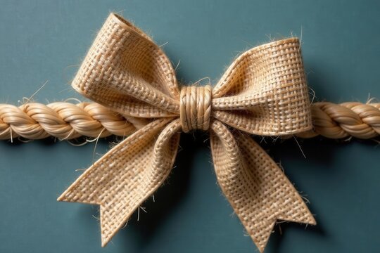 Close-up view of a tied burlap rope bow Simple and elegant , design element, texture