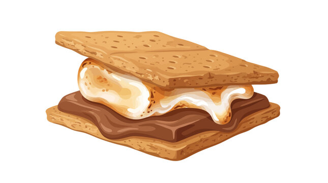 Delicious toasted marshmallow and chocolate s'more dessert sandwich isolated on a white background for summer campfire treats