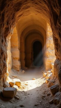 Crumbling cave walls revealing ancient artifacts, exploration, ancient civilization, ancient
