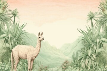 Fototapeta premium Llama landscape outdoors drawing.