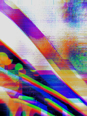 Fototapeta premium Abstract neon rainbow glitch halftone with datamosh dot pattern and a diagonal white light streak on light background. Anchors a cyberpunk branding campaign with raw Y2K energy.