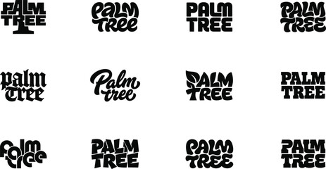 Fototapeta premium Palm Tree Typography Quotes Vector Bundle with Tropical Lettering, Silhouette and Leaf Elements for Summer T-shirts, Beach Tumblers, Tote Bags, Decals, Stickers and Cricut Craft Projects.