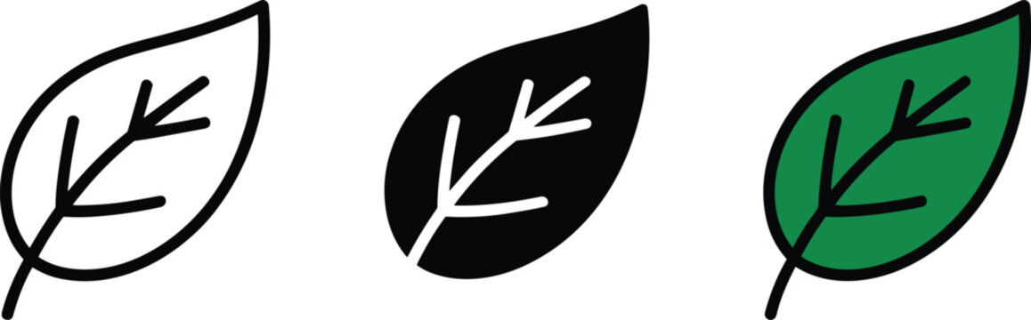 Three simple pixel art leaf icons in different styles