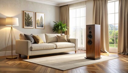Fototapeta premium Modern Luxury Living Room Interior with Fireplace Contemporary Sofa Elegant Furniture Large Windows and Stylish Home Design