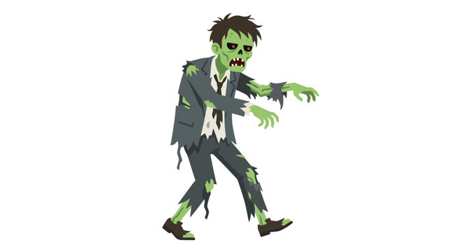 Zombie businessman in tattered suit lurching forward