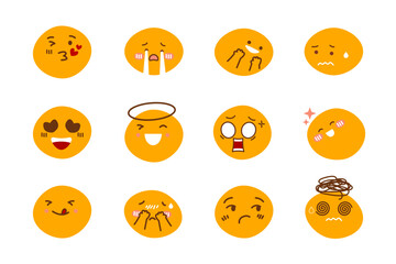 Fototapeta premium Cute Yellow Emoji Faces and Hand Drawn Emoticon Vector Set
