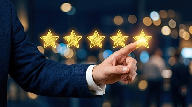 Businessman touching glowing stars for rating