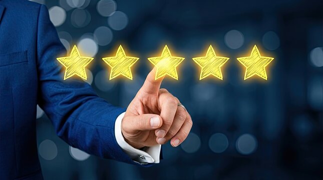 Businessman touching glowing stars for rating
