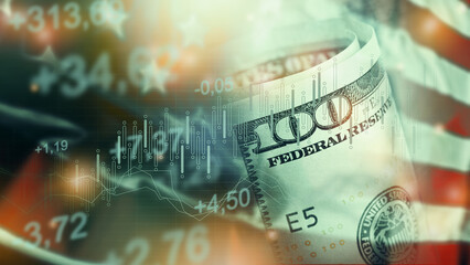 Fototapeta premium Chart shows money trends during a recession with cash and financial data in background