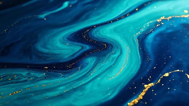 Blue and gold abstract fluid pattern