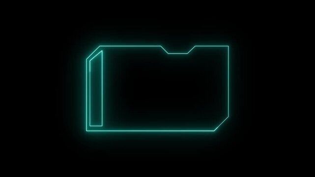 Sci-fi folder icon glows with cyan neon outline. Sci-fi folder icon animation templates digital data directory interface. Sci-fi folder icon graphics loop.