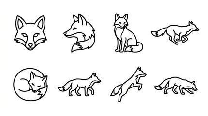 Fototapeta premium Collection of hand-drawn fox illustrations in various playful poses and styles.