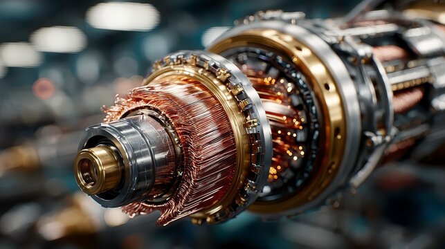 Close-up of an Intricate Electric Motor Component with Copper Winding