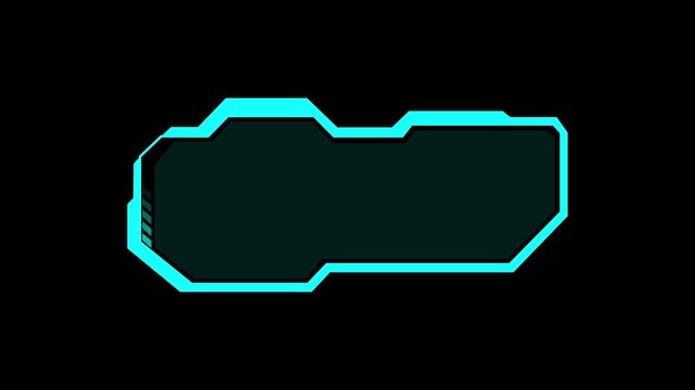 Sci-fi frame layout box glows with cyan neon. Sci-fi frame layout animation templates computer server information database monitors. Sci-fi frame layout overlay loop.