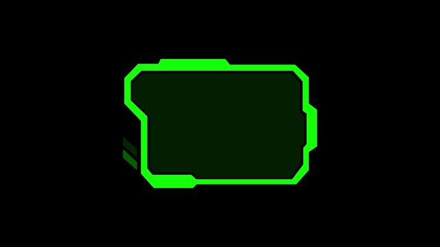 HUD frame layout box glows with green neon. HUD frame layout animation templates computer system diagnostic checking monitor panels. HUD frame layout overlay loop.