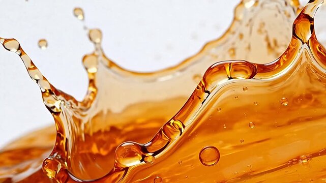 Golden liquid splash with bubbles