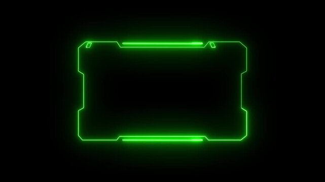 HUD frame overlay box glows with green neon. HUD frame overlay animation templates computer system software diagnostic checking monitors. HUD frame overlay loop.