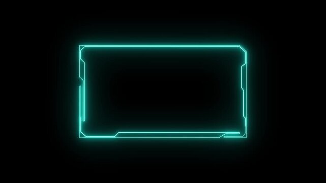 Futuristic display frame panel glows with cyan neon. Futuristic display frame animation templates digital device touch screen user interfaces. Futuristic display loop.