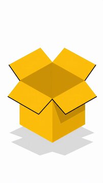 Open yellow cardboard shipping box isometric view
